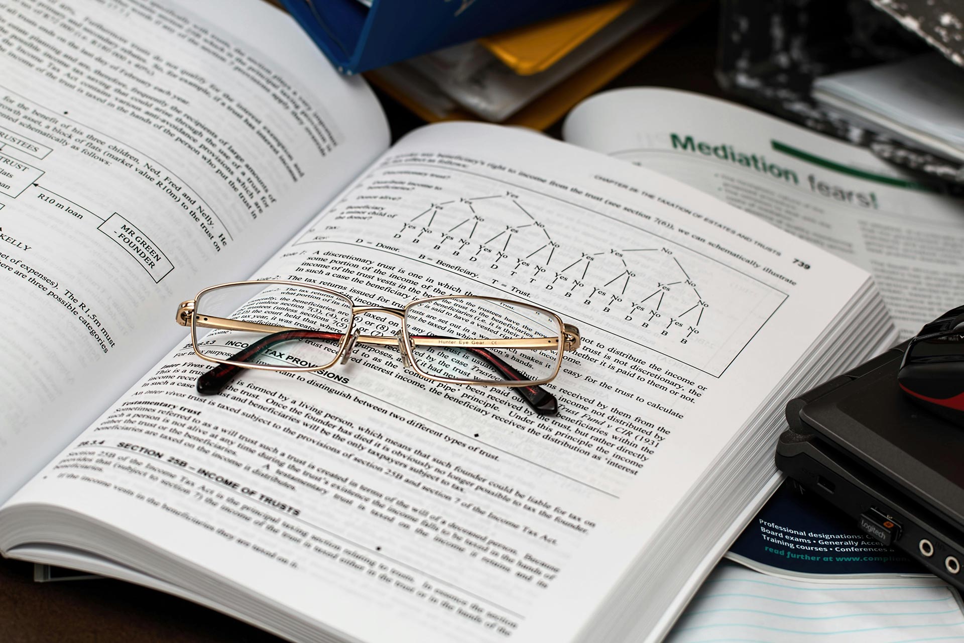 glasses-on-open-book Glasses on an open college textbook
